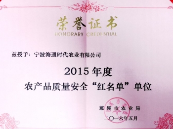 2015年度農(nóng)產(chǎn)品質(zhì)量安全“紅名單”單位